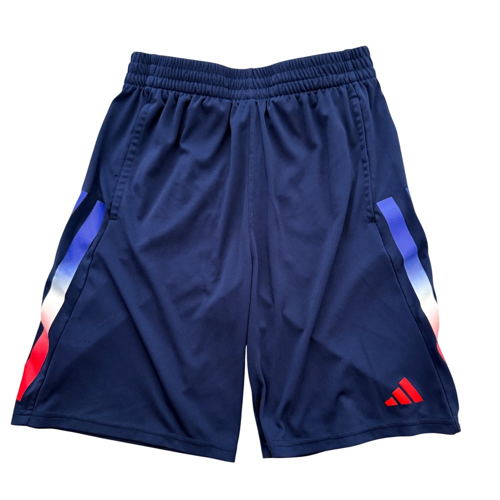 Adidas Athletic Shorts Kids Large 14/16 Navy Blue Gradient 3-Stripe AEROREADY